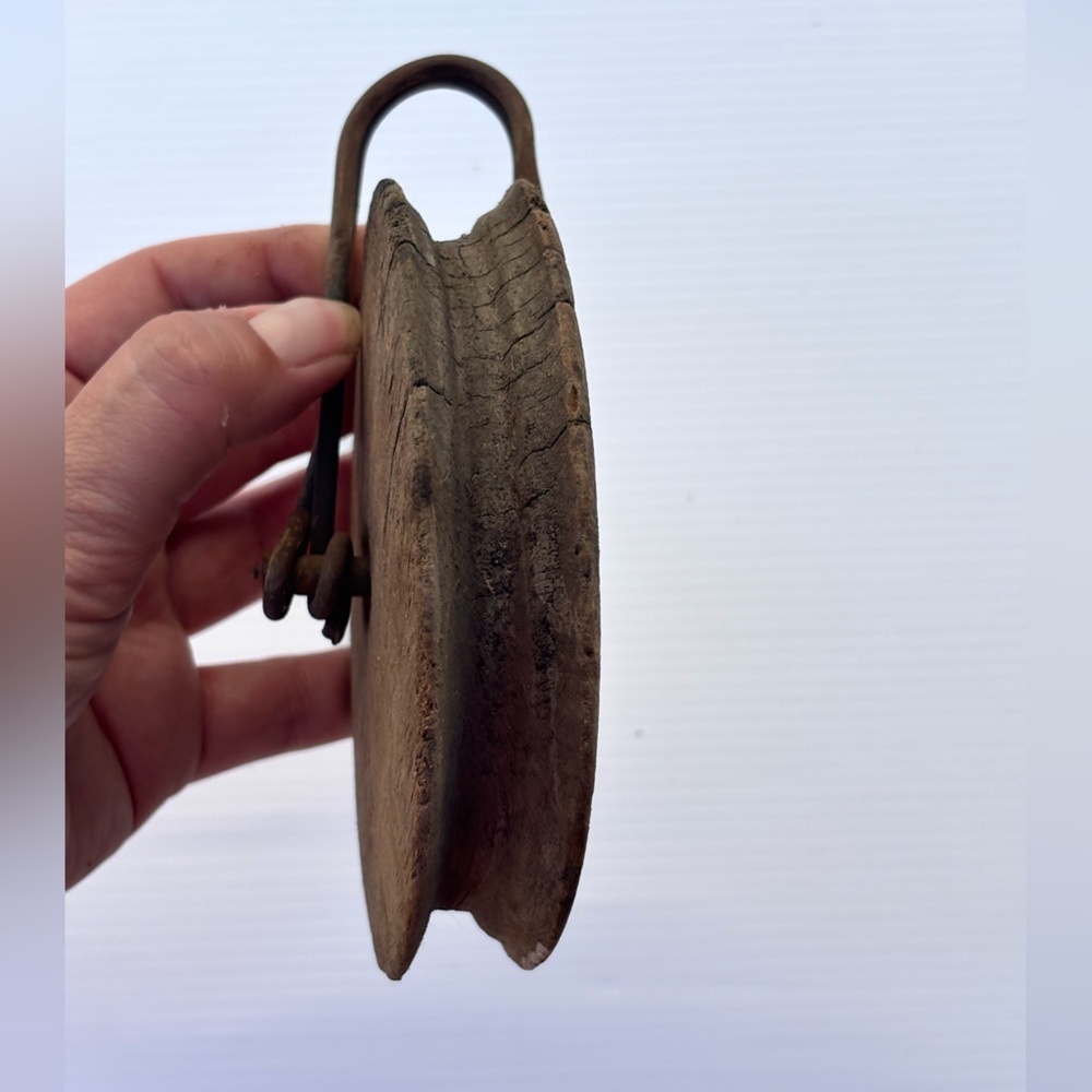Antique Wooden Pulley Rustic Farm Tool Decor - Picture 3 of 7